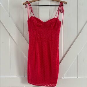 Blue Blush Tie-Strap Eyelet Hot Pink Mini Dress